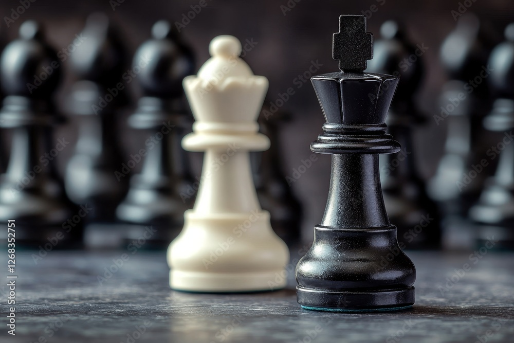 Fototapeta premium Chess match strategy intense game room board game dark environment close-up view tension and focus