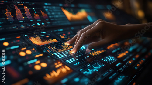 Advanced data analytics dashboard displaying market trend insights and automation tools. Modern, bright tone with blurred background and empty caption space for customizable content.

