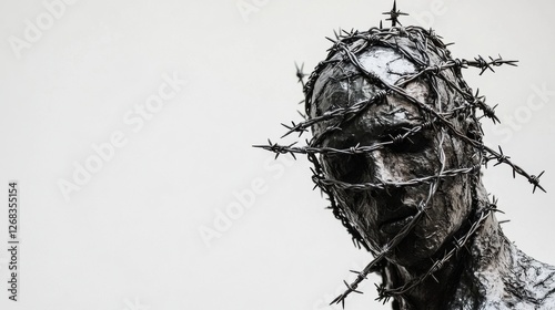 Expression of Suffering in Barbed Wire-Encircled Sculpture Art