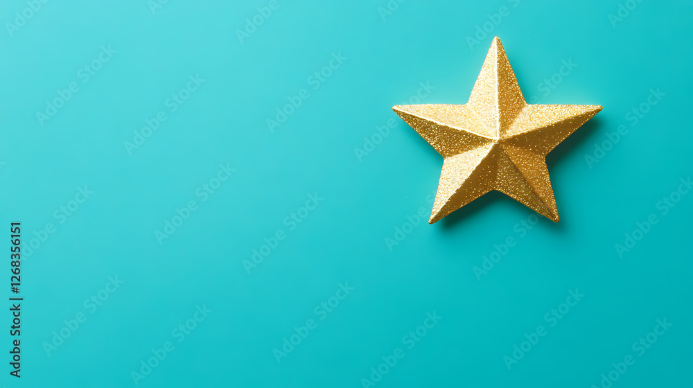 Golden Star Ornament on Blue Background