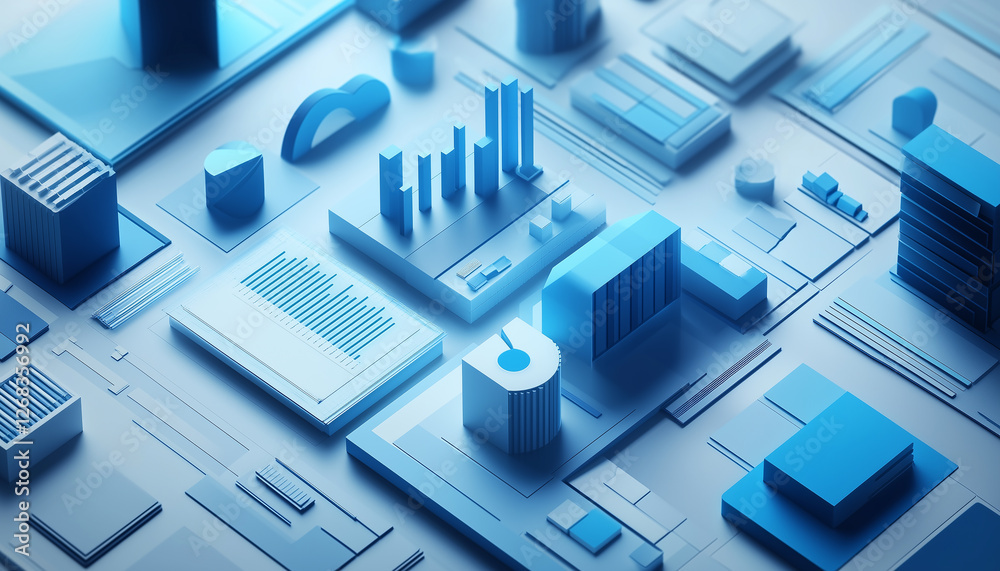 Abstract 3D Rendering of Blue Data Blocks Charts and Graphs Visualizing Business Intelligence and Data Analytics Abstract 3D Rendering of Blue Data Blocks Charts and Graphs Visualizing Business Intelligence and Data Analytics