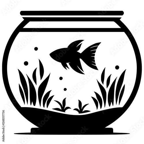 Silhouette of a guppy fish in an aquarium