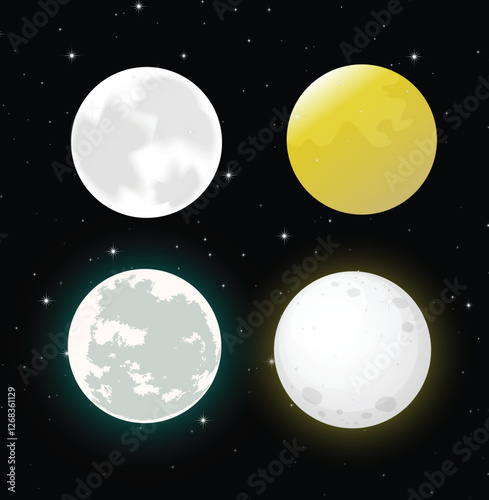 Moon Phases Illustration – Astronomy Clip Art & Space Design Elements for Education and Decoration