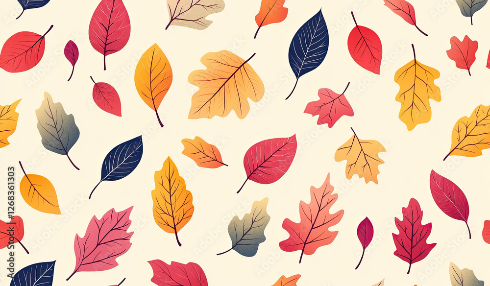 Obraz premium A colorful pattern of autumn leaves scattered on a light background.