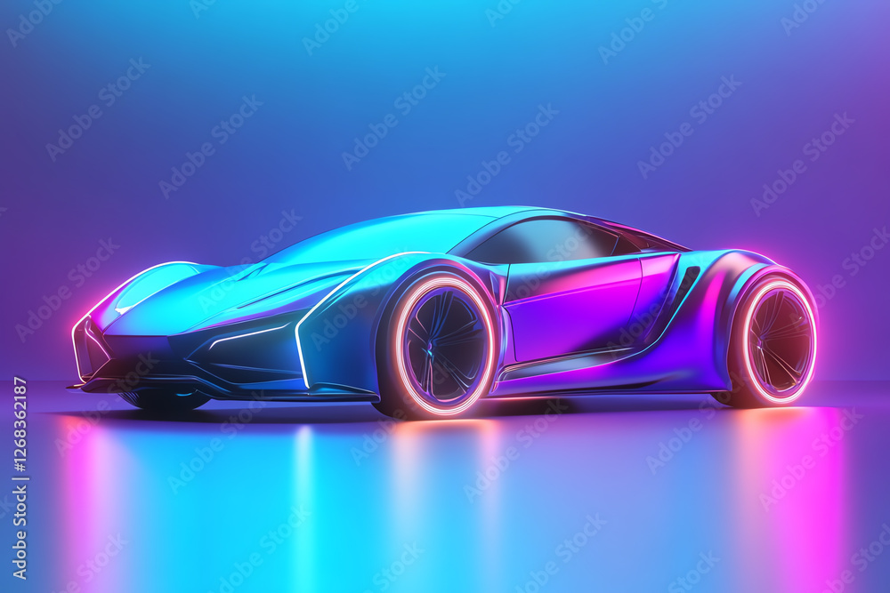 Futuristic car design highlighting vibrant neon colors, showcasing modern automotive technology and sleek aesthetics. Futuristic car design highlighting vibrant neon colors, showcasing modern automotive technology and sleek aesthetics.