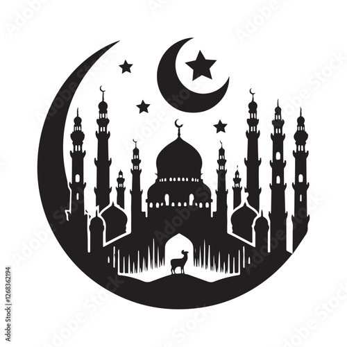 Assalamu alaikum islamic Silhouette Vector Illustration, Solid White Background.
