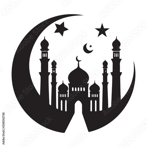 Assalamu alaikum islamic Silhouette Vector Illustration, Solid White Background.