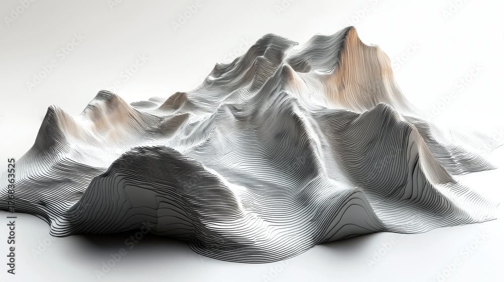 A stylized mountain landscape with layered textures and contours. A stylized mountain landscape with layered textures and contours.