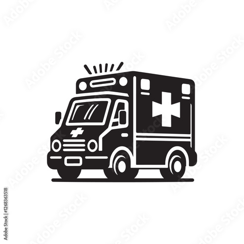 Black Color Ambulance silhouette design Vector Illustration, Solid White Background (7).eps