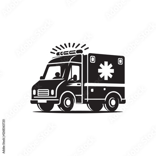 Black Color Ambulance silhouette design Vector Illustration, Solid White Background (9).eps