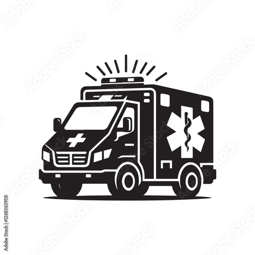 Black Color Ambulance silhouette design Vector Illustration, Solid White Background (10).eps