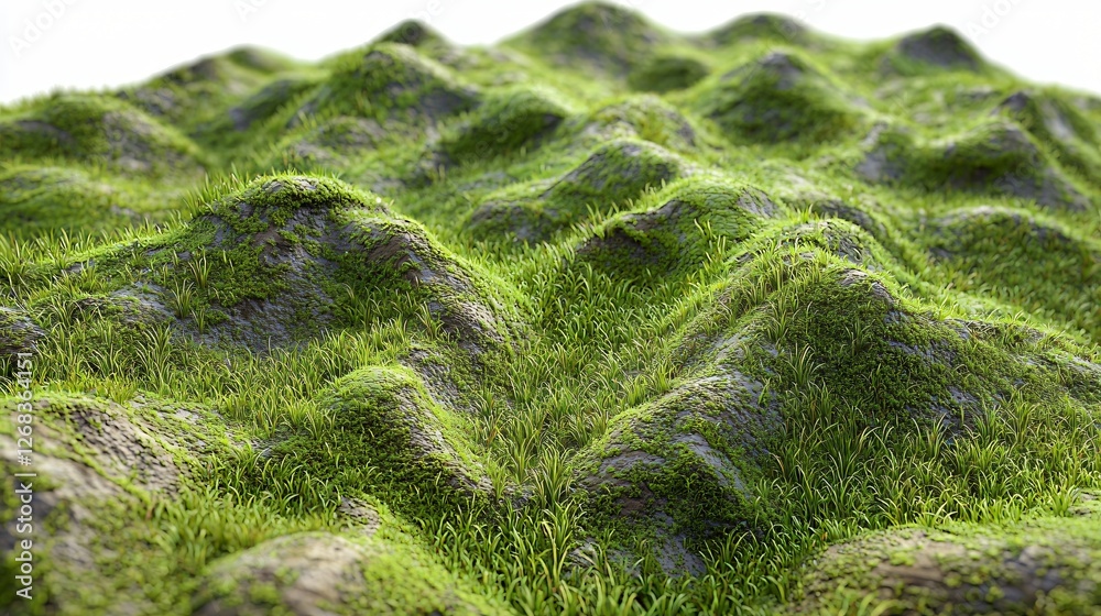 Lush green moss texture, rocky terrain, nature background, ideal for website design Lush green moss texture, rocky terrain, nature background, ideal for website design