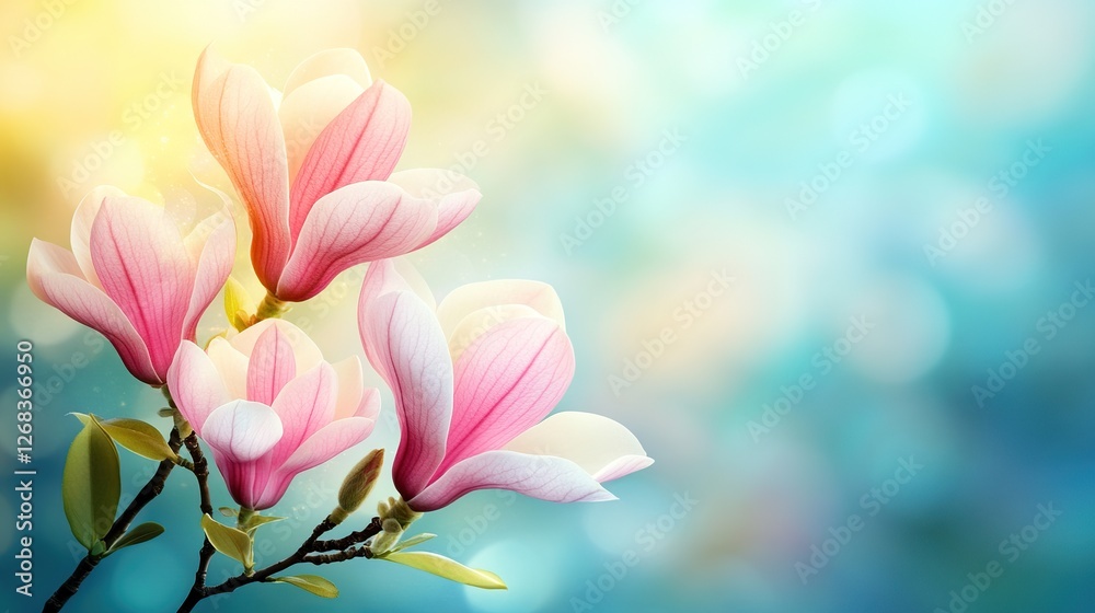 Pink magnolia blossoms spring garden bokeh background Pink magnolia blossoms spring garden bokeh background