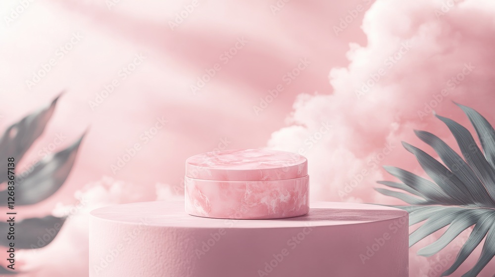 Elegant Pink Cosmetic Container on Soft Pastel Background Elegant Pink Cosmetic Container on Soft Pastel Background