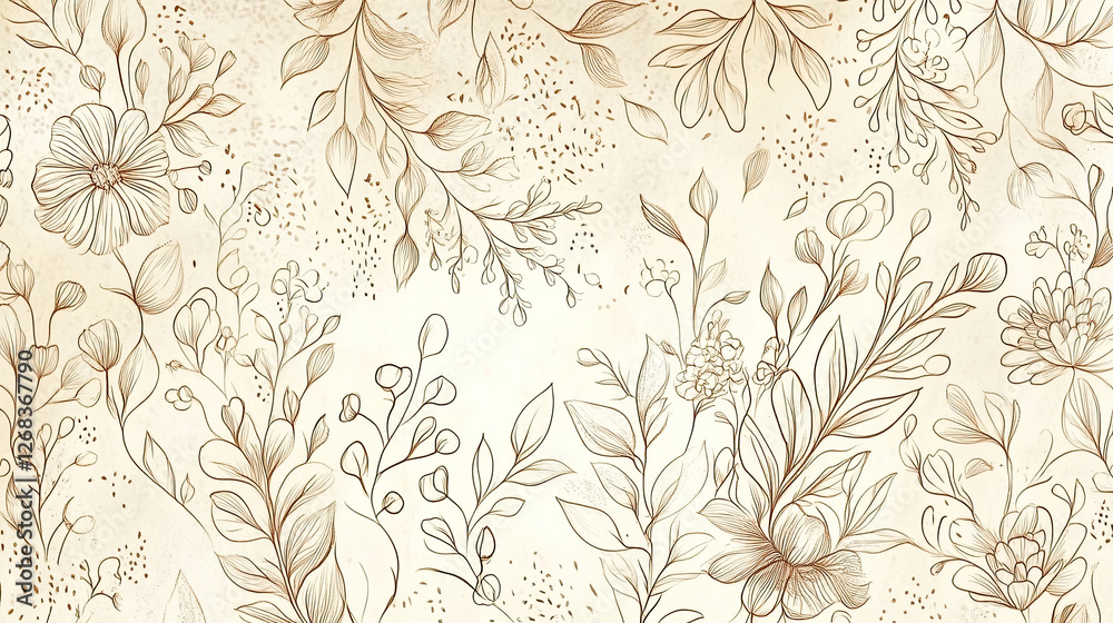Fototapeta premium A delicate floral pattern in soft brown tones, ideal for backgrounds or designs.