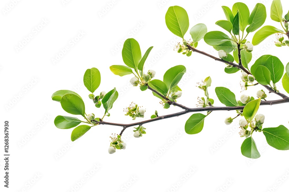 Obraz premium Branch of apple tree with green leaves isolated on white background.