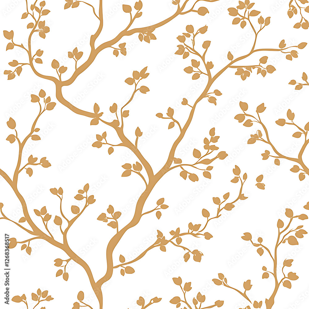 Fototapeta premium Elegant Tree Branches with Small Leaves Pattern White Background Wallpaper Design Backdrop