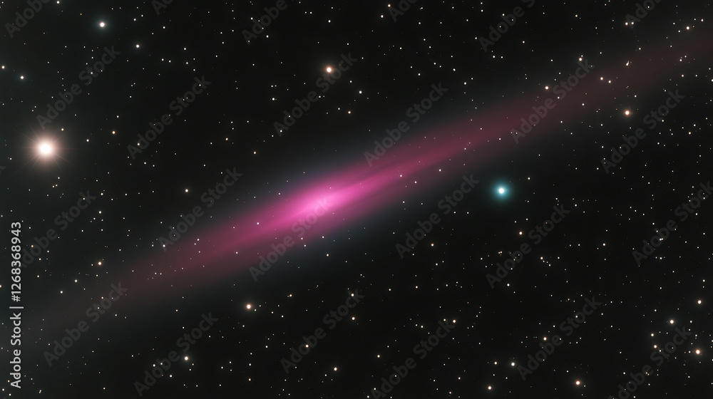 Fototapeta premium Elongated Nebula in Deep Space Illuminated by Distant Stars Galaxy with Cosmic Dust and Gas Clouds