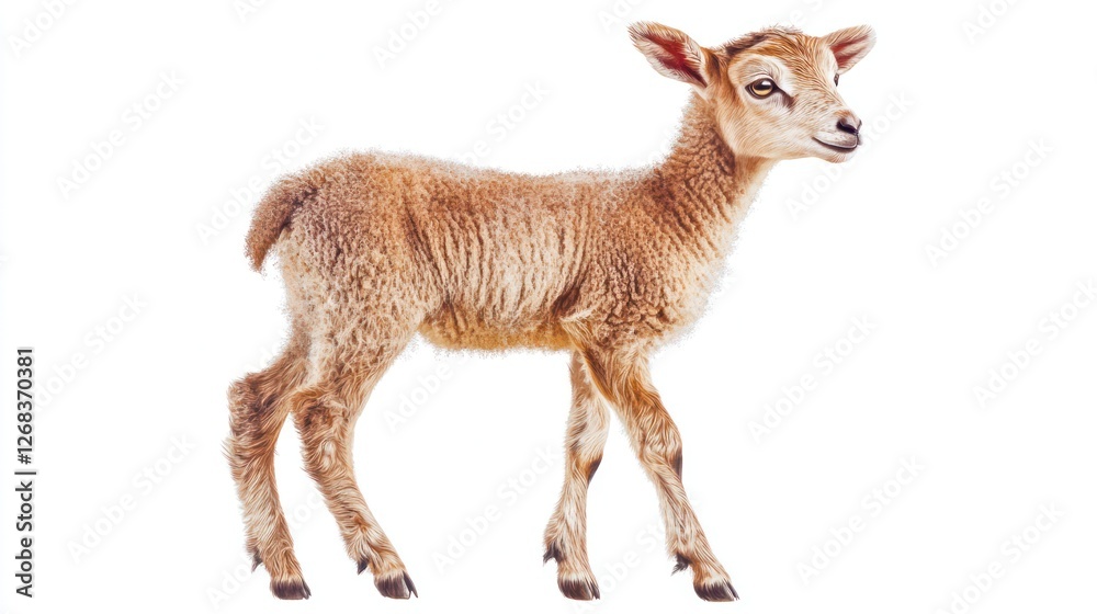 Obraz premium Lamb standing, isolated white background, farm animal
