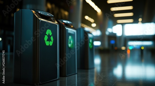 Modern Recycling Bins in Airport Terminal
