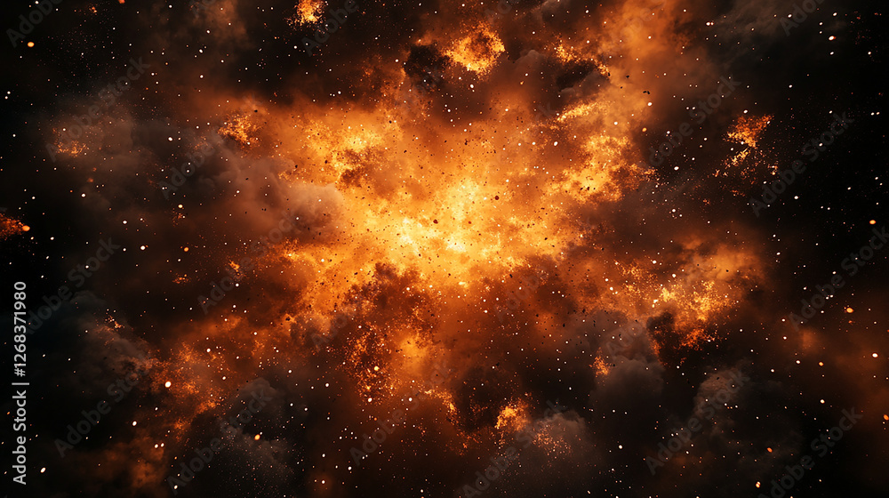 Fototapeta premium A fiery explosion bursting into the night sky scatter