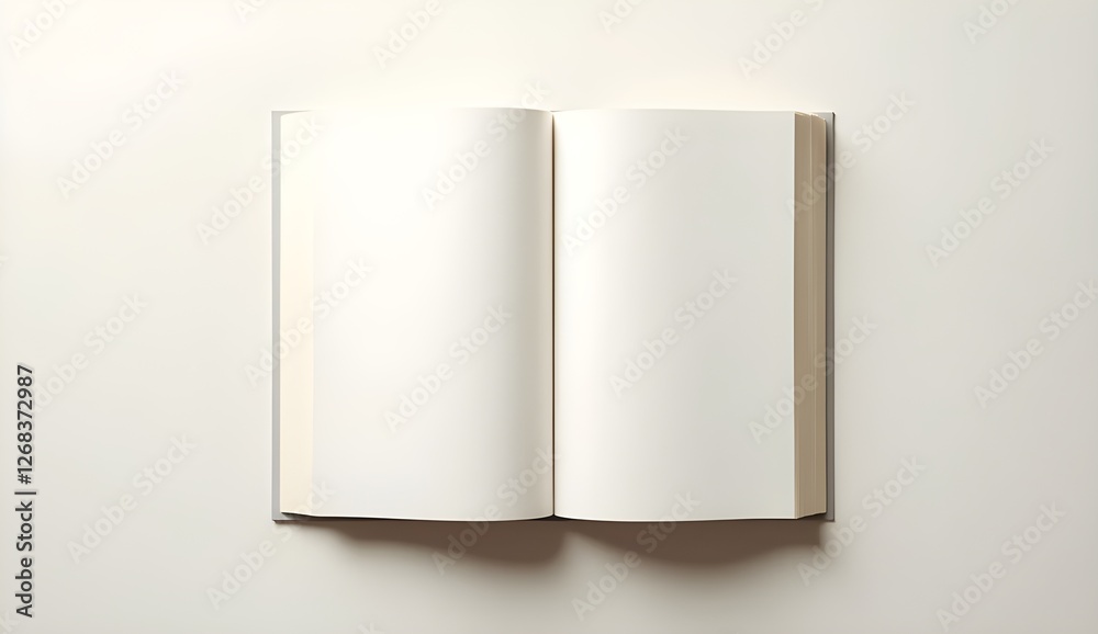 Flat lay of an open book with blank pages on a clean neutral background Flat lay of an open book with blank pages on a clean neutral background