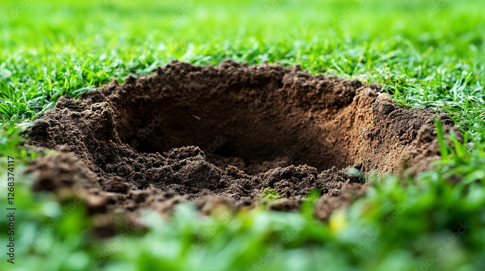 A close-up of a freshly dug hole in the ground, surrounded by green grass, with soil in focus. Symbolizing disruption, change, and the rawness of nature's transformation.
A close-up of a freshly dug hole in the ground, surrounded by green grass, with soil in focus. Symbolizing disruption, change, and the rawness of nature's transformation.