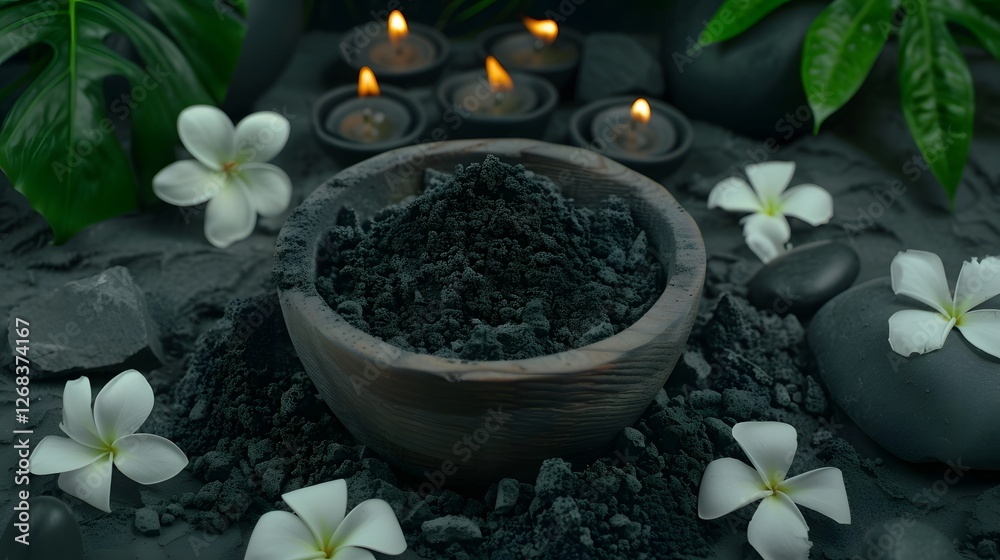 Zen Garden Meditation Ritual with Candles and Flowers for Relaxation and Wellness