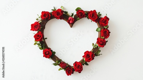 Romantic Heart Shaped Decoration with Red Roses on White Background