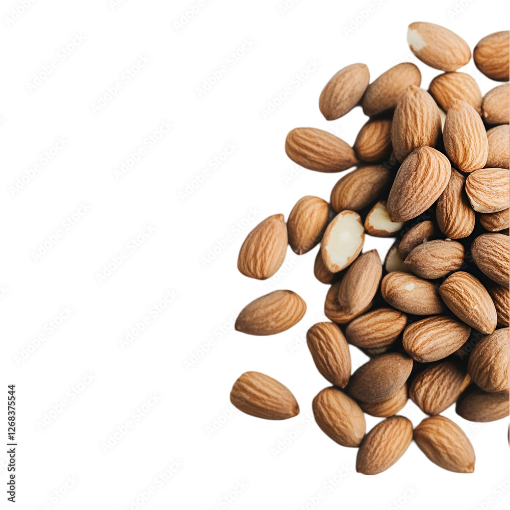 Nutritious Dried Fruit Almond PNG cutout isolated on white and transparent background. nutritious almond, dried fruit, almond PNG cutout, isolated almond, almond on white, almond on transparent,
