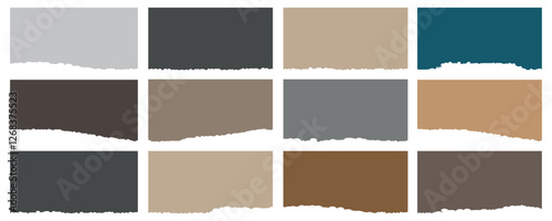 Torn paper sheets, note scrap or notebook pages, page or banner, notepaper, Set of paper different shapes ripped scraps fragments. advertising or design. Vector illustration eps 10.