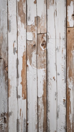 Wallpaper Mural  rustic, weathered wooden surface composed of vertical planks. Each plank displays a distressed finish with a mix of white paint and natural wood tones, creating a vintage, shabby-chic appearance Torontodigital.ca