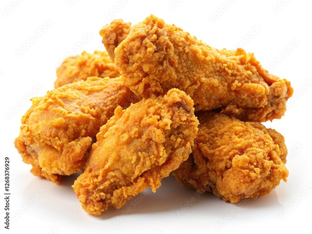 Crispy chicken wings, flawlessly breaded, shine against a stark white backdrop. A delicious food photograph. Crispy chicken wings, flawlessly breaded, shine against a stark white backdrop. A delicious food photograph.