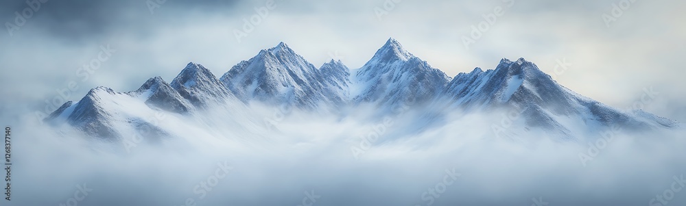 Obraz premium Stunning mountain landscape with towering peaks, showcasing rugged terrain and natural beauty.