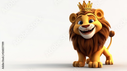 Cute Cartoon Lion Character with Crown Smiling Joyfully photo