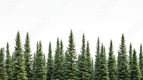 Evergreen trees, forest border, sky background, nature scene, website banner