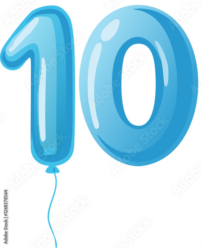 숫자풍선, 풍선, 10, 기호, 숫자, 10,아이콘, 3 차원, 기호, 둥근, blue, 번호10, 완성, ten