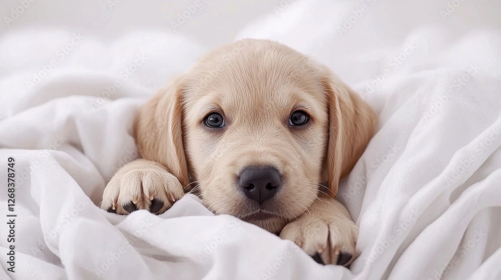 Puppy Day concept. Adorable Puppy Playing Hide and Seek in Cozy Blanket Nest Puppy Day concept. Adorable Puppy Playing Hide and Seek in Cozy Blanket Nest