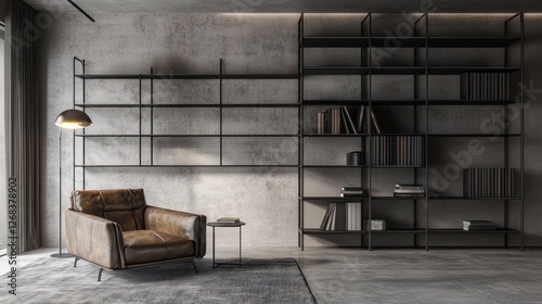 Wallpaper Mural Modern leather armchair in concrete room library Torontodigital.ca