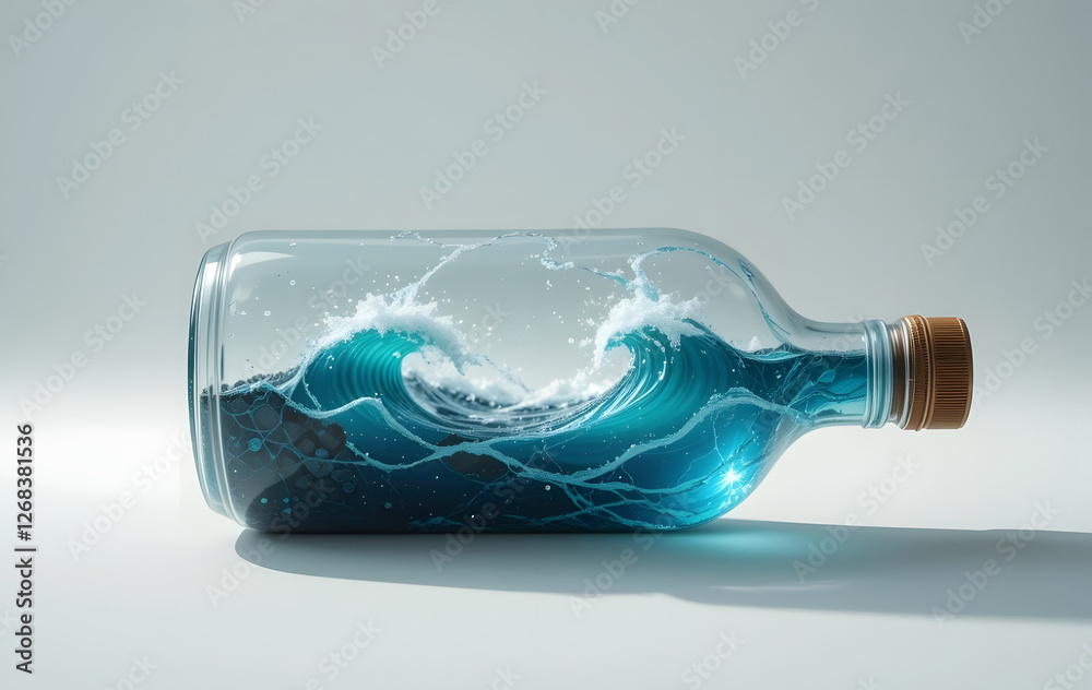 A bottle with ocean water, Art work to promote tourism and Micro arts A bottle with ocean water, Art work to promote tourism and Micro arts
