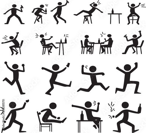 Adobe Illustrator Artwork, Pictogram of various poses and expressions, in the style of stick figure, 다양한 자세와 표정을 나타내는 아이콘, 多様なポーズと表情を表す象形図, 
Pictogramme montrant diverses poses et expressions