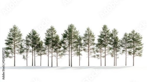 Wallpaper Mural Pine tree forest row, winter, white background, nature design Torontodigital.ca