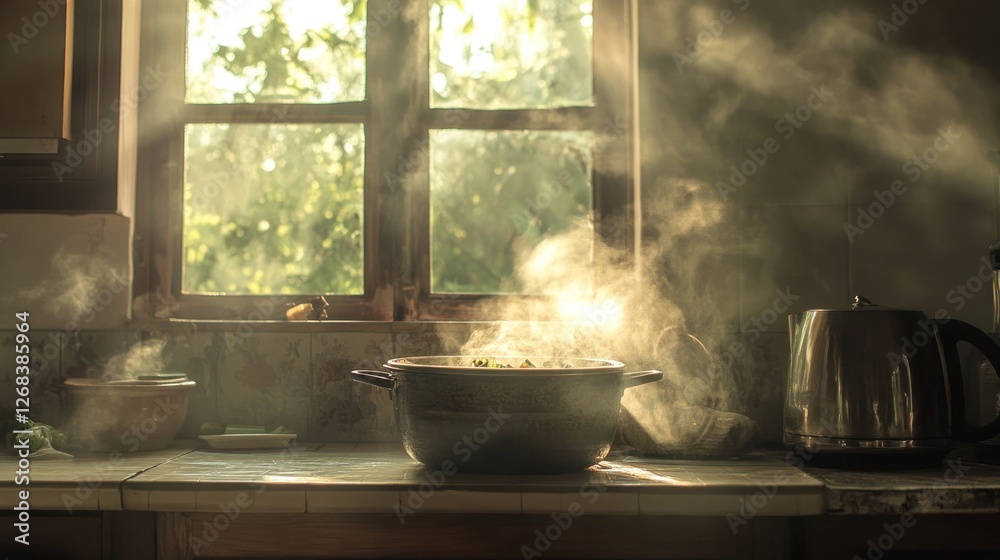 Sunlit Kitchen: Warmth of Home Cooking Sunlit Kitchen: Warmth of Home Cooking