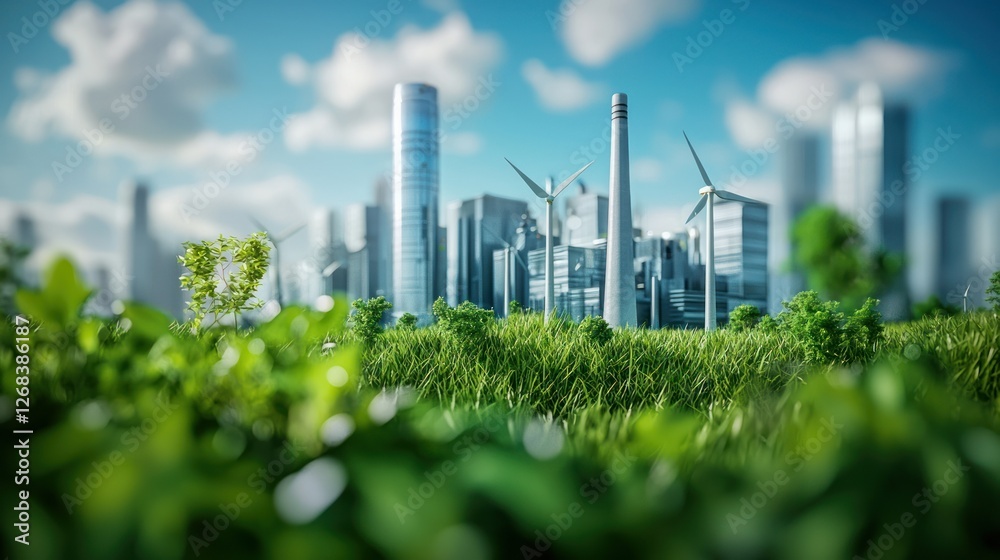 Obraz premium A concept art of a green energy factory using cutting-edge technology for a sustainable future. Stock photo