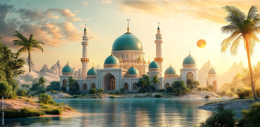 Naklejka premium Mosque Illustration Design Islamic Background
