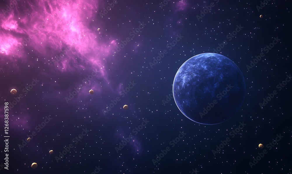 A vibrant image of a playful space environment featuring a bright blue planet. A vibrant image of a playful space environment featuring a bright blue planet.