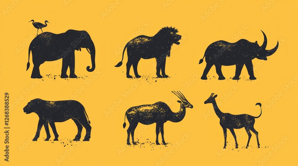 Fototapeta premium African Safari Animals Silhouettes; Wildlife Background; Educational Poster