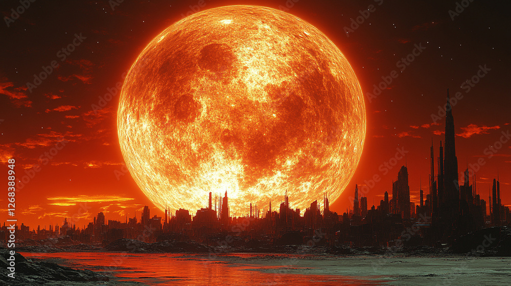 A vast desert landscape with rocky terrain, a large red planet looming in the background, symbolizing isolation, mystery, and the infinite, blending natural beauty with a futuristic touch A vast desert landscape with rocky terrain, a large red planet looming in the background, symbolizing isolation, mystery, and the infinite, blending natural beauty with a futuristic touch