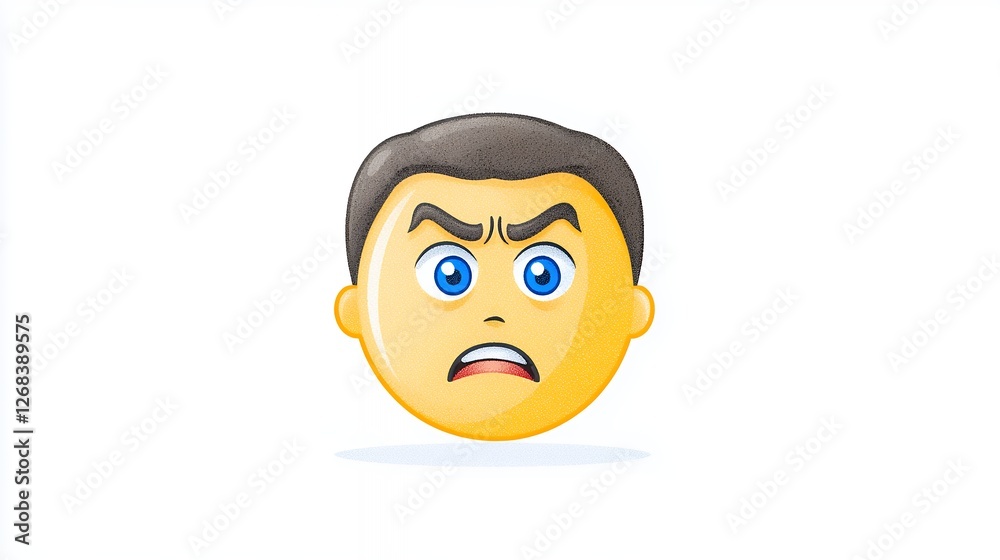 Angry Emoji Character Illustration with Furrowed Brow and Intense Blue Eyes Representing Frustration