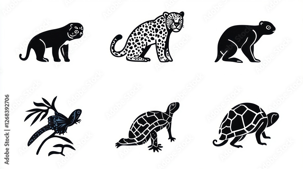 Obraz premium Jungle animals silhouettes; wildlife design, education